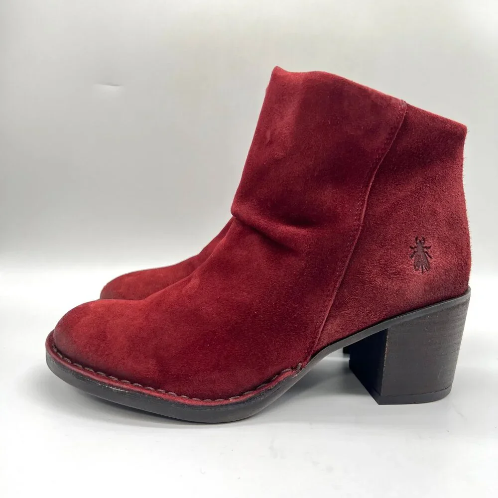 Fly London Womens 40 EU 9 - 9.5 US Red Suede Leather Ankle Boots Shoes - Picture 6 of 13